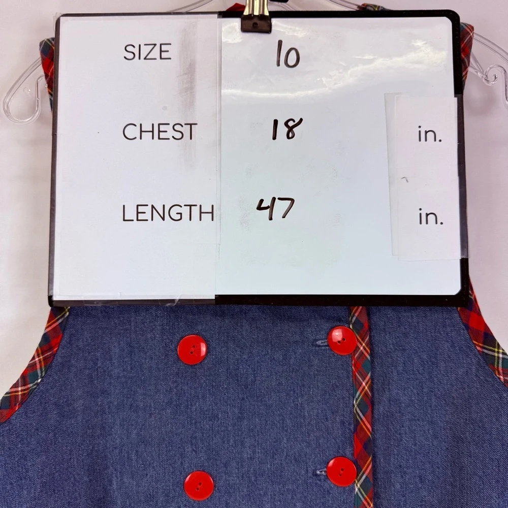 Vintage Talbots Petites Denim Jumper Dress 10P‎ Sleeveless Plaid Trim Buttons